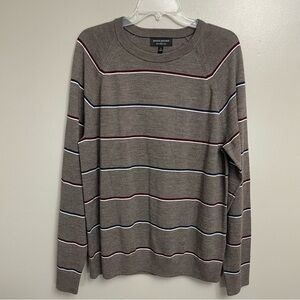 Banana Republic Merino Wool Sweater Mens L brown maroon Stripe Thin Crew Neck